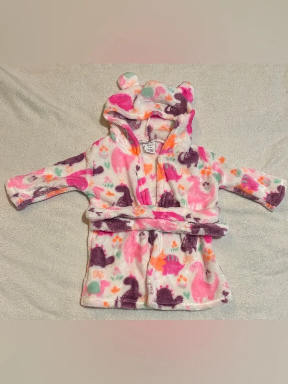 2PC 0-9 Month Baby Girl Bathrobe Bundle 0-9M 🦕 Hooded Plush Cozy Dino Robe Soft